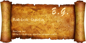 Babics Gyula névjegykártya